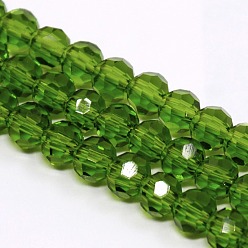 Green Glass Beads Strands, Faceted(32 Facets), Round, Green, 8mm, Hole: 1.5mm, about 66~67pcs/strand, 15.12 inch~15.35 inch(38.4~39cm)