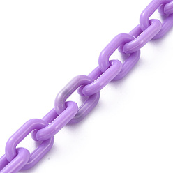Lilac Handmade Opaque Acrylic Cable Chains, Lilac, 15x9x3mm, 39.37 inch(1m)/strand