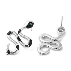 Noir Boucles d'oreilles serpent en émail avec strass, boucles d'oreilles en laiton platine pour femme, sans plomb et sans cadmium, noir, 34x21mm