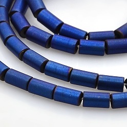 Blue Plated Electroplate Frosted Non-magnetic Synthetic Hematite Column Beads Strands, Blue Plated, 4x2mm, Hole: 1mm, about 98pcs/strand, 16.7 inch