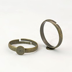 Antique Bronze Brass Pad Ring Bases, Lead Free, Cadmium Free and Nickel Free, Adjustable, Antique Bronze Color, Size: Ring: about 17mm in inner diameter, Tray: about 6mm in diameter