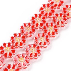 Red Handmade Lampwork Beads Strands, Flower, Red, 13.5x6.5mm, Hole: 0.7mm, about 28pcs/strand, 15.12''(38.4cm)