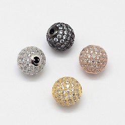 Couleur Mélangete Micro en laiton cz ouvrent perles rondes de zircone cubique, couleur mixte, 10mm, Trou: 2mm