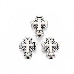 Antique Silver Tibetan Style Alloy Beads, Cross, Cadmium Free & Lead Free, Antique Silver, 10x8.5x3mm, Hole: 1.8mm, about 1170pcs/1000g