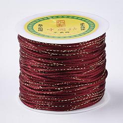 Dark Red Metallic Stain Beads String Cords, Nylon Mouse Tail Cord, Dark Red, 1.5mm, about 100yards/roll