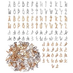 Doré & D'argent 156 breloques en alliage pcs, lettre initiale a ~ z, or et argent, 10.8x7.8x1.5mm, Trou: 1.5mm