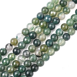 Moss Agate Natural Moss Agate Beads Strands, Round, about 4mm in diameter, hole: about 0.8mm, about  84pcs/strand, 15 inch