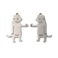 Stainless Steel Color 304 Stainless Steel Pendants, Cat Charm, Stainless Steel Color, 35x26x1.5mm, Hole: 2.5mm