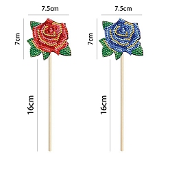 Mixed Color DIY Rose Plant Stake Diamond Painting Kits, including Plastic Board, Resin Rhinestones and Wooden Stick, Mixed Color, 230mm, 2pcs/set