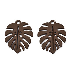 Coconut Brown Baking Painted Alloy Pendants, Tropical Leaf Charms, for DIY Accessories, Lead Free & Cadmium Free, Monstera Leaf, Coconut Brown, 21x17x1mm, Hole: 1.6mm