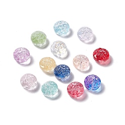 Mixed Color Transparent Spray Painted Glass Beads, Flat Round, Mixed Color, 13.5x8.5mm, Hole: 1.2mm