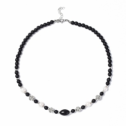 Glass Glass & Natural Pearl Beaded Necklace with 304 Stainless Steel Clasp for Women, 18.23 inch(46.3cm)