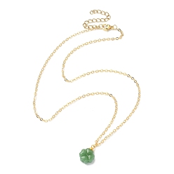 Vert Collier à pendentif en verre trèfle avec chaînes forçat, collier en laiton plaqué or véritable pour femme, verte, 18 pouce (18.50 cm)