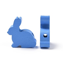 Dodger Blue Easter Theme Wooden Beads, Dyed, Rabbit, Dodger Blue, 24x24x8mm, Hole: 3.5mm