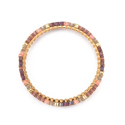Colorful MIYUKI & TOHO Handmade Japanese Seed Beads, with Brass Link Rings, Loom Pattern, Ring, Golden, Colorful, 15~16x1.8mm