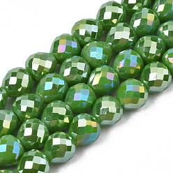Vert Mer Galvanoplastie opaques couleur unie perles de verre brins, de couleur plaquée ab , facette, fraise, vert de mer, 6x6mm, Trou: 1.4mm, Environ 100 pcs/chapelet, 24.02 pouce (61 cm)