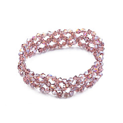 Rosy Brown Bling Glass Beaded Stretch Bracelet, Braided Flower Bracelet for Women, Rosy Brown, Inner Diameter: 2 inch(5cm)