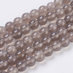 Light Grey Natural Agate Beads Strands, Round, Light Grey, 8mm, Hole: 1mm
