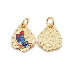 Real 18K Gold Plated Rack Plating Brass Enamel Charms, with Jump Rings, Cadmium Free & Lead Free & Nickle Free, Triangle with Butterfly, Real 18K Gold Plated, 13x10.5x1.5mm, Hole: 3.4mm