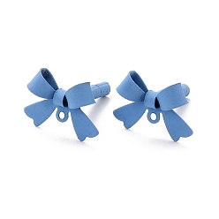 Cornflower Blue Alloy Stud Earring Findings, with 925 Sterling Silver Pins and Loop, Bowknot, Cornflower Blue, 11x15x4mm, Hole: 1.2mm, Pin: 0.7mm