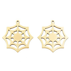Real 18K Gold Plated Ion Plating(IP) 201 Stainless Steel Pendants, Halloween Style, Spider Web, Real 18K Gold Plated, 28x25.5x1mm, Hole: 1.4mm