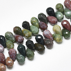 Indian Agate Natural Indian Agate Beads Strands, Top Drilled Beads, Faceted, Teardrop, 9~9.5x6mm, Hole: 0.8mm, about 44pcs/strand, 7.6 inch