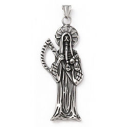 Antique Silver 304 Stainless Steel Pendants, with 201 Stainless Steel Snap on Bails, God of Death Charm, Antique Silver, 74.5x30x3.5mm, Hole: 9.5x5mm
