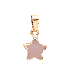 Розовый Кварц Подвески в форме граненой звезды из натурального розового кварца, с латунной фурнитурой золотого цвета, 13x13 мм