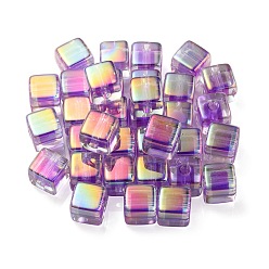 Dark Violet UV Plating Transparent Acrylic European Beads, Large Hole Beads, Cube, Dark Violet, 13.5x13.5x13.5mm, Hole: 4mm