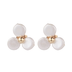 White Shell Pearl Flower Stud Earrings with Brass Pin for Women, White, 16.5x16mm, Pin: 0.7mm