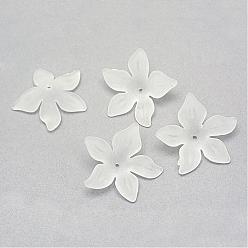 Blanco Abalorios de acrílico transparentes, esmerilado, flor, blanco, 29x27x7 mm, agujero: 1.5 mm, Sobre 568 unidades / 500 g