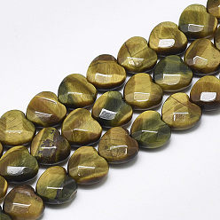 Tiger Eye Natural Tiger Eye Beads Strands, Faceted, Heart, 10x10x5mm, Hole: 1.2mm, about 20pcs/strand, 7.4 inch