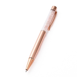 Rose Quartz Ballpoint Pens, with Natural Rose Quartz Chip Beads, 14.1x1.3x0.95cm