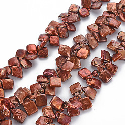 Sienna Natural Keshi Pearl Beads Strands, Cultured Freshwater Pearl, Dyed, Square, Sienna, 10~22x8~11x3~6mm, Hole: 0.5mm, about 72~87pcs/strand, 16.53 inch(42cm)