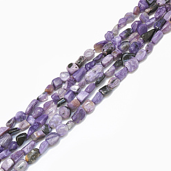 Charoite Natural Charoite Beads Strands, Tumbled Stone, Nuggets, 4~15x4~8x3~7mm, Hole: 1mm, about 40~70pcs/strand, 15.7 inch