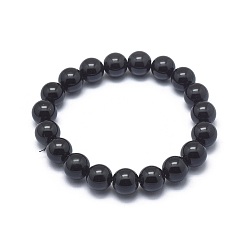 Pierre Noire Bracelets synthétiques en perles de pierre noire synthétiques, ronde, 2 pouces ~ 2-1/8 pouces (5.2~5.5 cm), perle: 10 mm