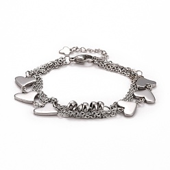 Stainless Steel Color 304 Stainless Steel Heart Link Bracelet for Women, Stainless Steel Color, 8 inch(20.4cm)