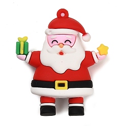 Santa Claus Christmas PVC Plastic Big Pendants, Santa Claus, 52.5x44x18mm, Hole: 2mm