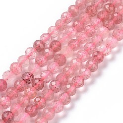 Strawberry Quartz Natural Strawberry Quartz Beads Strands,  Faceted, Round, 4mm, Hole: 0.7mm, about 100pcs/strand, 15.75 inch(40cm)
