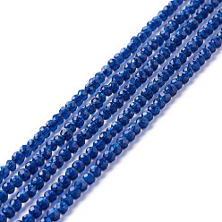 Medium Blue Transparent Glass Beads Strands, Faceted, Round, Medium Blue, 3mm, Hole: 0.8mm, about 127~139pcs/strand, 14.09~14.53 inch(35.8~36.9cm)