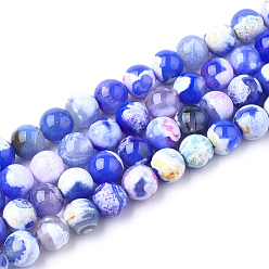 Colorful Natural Fire Crackle Agate Beads Strands, Dyed, Round, Colorful, 8mm, Hole: 1mm, about 46~48pcs/strand, 14.56 inch~15.15 inch