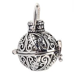 Antique Silver Rack Plating Brass Cage Pendants, For Chime Ball Pendant Necklaces Making, Hollow Round, Antique Silver, 26x26x21.5mm, Hole: 7x10mm, inner measure: 18mm