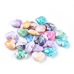 Mixed Color Acrylic Imitation Gemstone Beads, Heart, Mixed Color, 20x23x8~8.5mm, Hole: 2.5~2.8mm, about 230pcs/500g