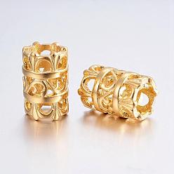 Golden Ion Plating(IP) 304 Stainless Steel Beads, Large Hole Beads, Hollow Column, Golden, 17x11mm, Hole: 8mm