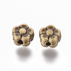 Antique Bronze Tibetan Style Alloy Beads, Antique Bronze Color, Lead Free & Cadmium Free, Flower, Great for Mother's Day Gifts making, about 5mm long, 5mm wide, 3mm thick, hole: 1mm