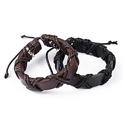 Couleur Mélangete Bracelets cordon en cuir réglable, avec cordon ciré, couleur mixte, 60~68mm