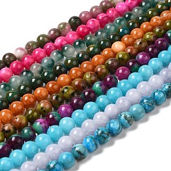 Mixed Color Natural Dyed Jade Beads Strands, Round, Mixed Color, 10~10.5mm in diameter, Hole: 1mm, about 37pcs/strand, 14.76''~14.80''(37.5~37.6cm)