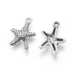 Antique Silver Tibetan Style Alloy Starfish/Sea Stars Charms, Lead Free and Cadmium Free, Antique Silver, 16x12mm, Hole: 1mm