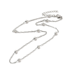Couleur Acier Inoxydable 304 collier chaîne singapour en acier inoxydable avec perles pour hommes femmes, couleur inox, 15.6 pouce (39.5 cm)