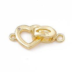 Real 18K Gold Plated Rack Plating Brass Pave Clear Cubic Zirconia Fold Over Clasps, Long-Lasting Plated, Heart, Real 18K Gold Plated, Oval Clasp: 13x5x5mm, Hole: 1.8mm, Heart Clasp: 13.5x10.5x1.5mm, Hole: 1.4mm